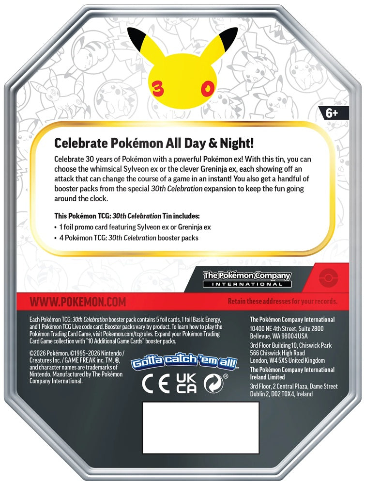 Sylveon ex - Mega Evolution: 30th Celebration Collector's Tin Box (4 Boosters)