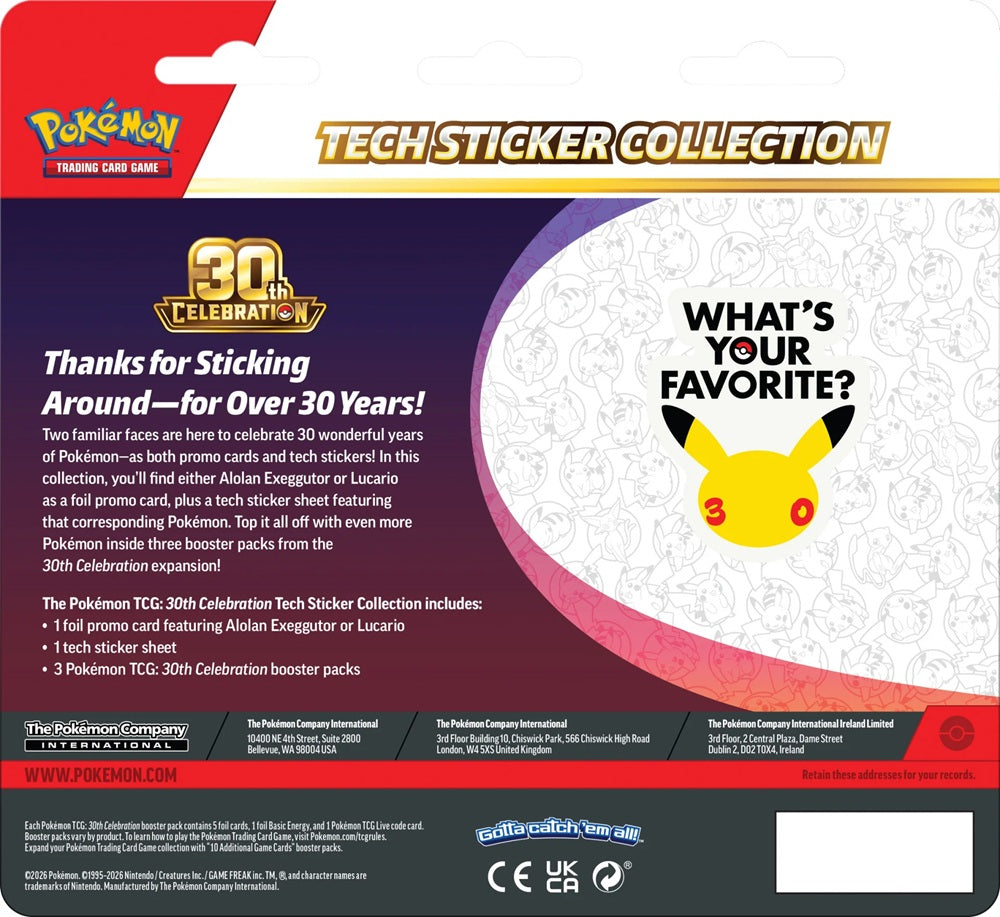 30th Celebration - Tech Sticker Collection Blister: Lucario (3 Boosters)